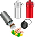 3 Packs 防水铝药丸泡沫容器,EFFIET Nitro Bottle Holder Nitroglycerin Pill 紧急情况 药品组织者药剂师(银-马特-红)钥匙链药丸