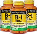 Mason Natural Vitamin B1 (Thiamin) 100 mg, " 健康地将食物转化为能源,支持神经和免疫健康 " 100 kapts (3包)