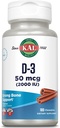 KAL 维生素 D3 胆汁 50 mcg,维生素 D 2000 IU 作为胆固醇,无糖,天然肉桂Flavor D3 维生素,免疫支持和骨质健康,100 服务,100 Chewables