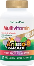 NaturesPlus 动物游行金童多维特敏 - 各种樱桃,橙和葡萄火焰 - 120 动物形状的可切片,包 3 - Vegan, Gluten Free - 180 总服务