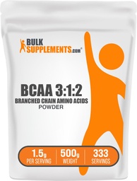 Bulk Assupports.com BCAA 3:1:2 粉末 - BCAA 补充品 分链氨基酸 粉末 - 不受欢迎的 & Gluten Free,每服1.5克,500克(1.1磅)(包1)