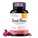 桑德胡的甜菜根粉末 配有Bioperine | Beetroot 配有黑胡椒和葡萄种子  Extract 60 Capsules, 30天供应 |在美国制造
