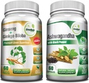 GreeNatr Premium Bundle for Hollistic Well-Being: Organical Ashwagandha Capsules, 配以黑辣椒用于缓解压力, Plus Ginseng + Ginkgo Biloba Tables, 一种传统能源促进器.