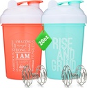 [2 pack] 20-Ounce 摇摆瓶带有动机引号(Coal & Mint) QQ 蛋白质摇摆瓶与混合推进器 QQ Blender 摇摆瓶用于蛋白质混合包装是 BPA 免费和 Dishwasher 安全