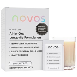 NOVOS 核心长寿混合,抗衰老补充,饮用粉包 不受欢迎 - 皮肤支持,能源,木质支持,睡眠和认知支持 - 30种服务
