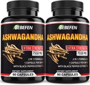 BEBEFEN Ashwagandha Capsules - 7550mg 配黑椒抽取剂 - 90 Capsules Ashwagandha 能源支助补充剂 - 3个月供应(包2)