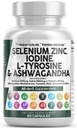 清洁的Nutra Selenium 300mcg 碘500mcg 甲状腺素支持女性和男性 L Tyrosine 500mg Ashwagandha 补充 Bladderwrack, Turmeric, Kelp, Schisandra Zinc Pills Capsule 补充