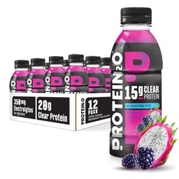 蛋白2o 水分饮料 - 2-in-1 液清蛋白溶液与电解液饮料 - 15g 蛋白,维生素 B5,B6 - 工作后恢复 - 16.9 Fl Oz - 12 龙果黑莓