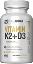 维生素D3 K2 钙补充剂 - 维生素D 5000 IU + 维生素K2 MK7 100 mcg, 骨强和心脏健康补充剂 女性和男性, D3K2 牙齿维生素加生物素, US-Made Non-GMO 60 Cap