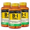 MASON 天然维生素B1 Thiamine 250 mg, 300 mg, 日用品, 支持自然能量水平的膳食补充品, 100 平板药(3包)