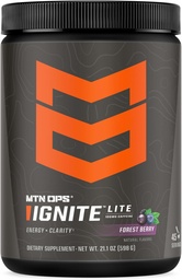 MTN OPS Ignite Lite Energy Drinking Powder Gluten Free Nitric Oxide 补充 Drink Mix, L Arginine, L Citrulline, Coffeine 和 Nootropic 免费饮糖 Mix, 45 services, Forest Berry 配音器