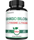 1 000mg Ginkgo Biloba 配有L-Tyrosine、L-Tenine的补编 -- -- 2-Month 供货的120个卡普尔 -- -- 支持焦点、Mermory功能、脑健康和视觉质量