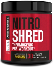 Jacked Factory NITRSURGE Shred Pre Workout Supplement - 能源助推器,即时强力增益器,尖锐聚焦器,强力泵 - Nitric Oxide Boster & PreWorkout Powder - 30Sv,蓝莓柠檬水