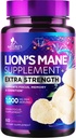 Lions Mane Mushroom Capsules 10,000mg - 狮子的 Mane 补充 Capsules 用于记忆和焦点支持,大脑,免疫健康支持,维冈,美国Bottled, Lions Mane Mushroom Powder Extract, 60 Counter