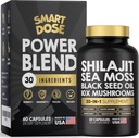Power Blend Capsules - 30-in-1 与 Shilajit 6000mg, 海 Moss 4000mg, 黑种子油 40000mg, Ashwagandha 2000mg, 10x 蘑菇 , Tongkat Ali, Maca, Holistic Pills Combo 相配