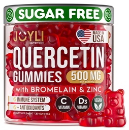 JOYLI Quercetin Gummys - 与布洛梅兰锌的Quercetin 维生素C & Vitamin D3 - Quercetin 补充500MG 免疫系统和过敏 - 儿童和成人的Quercetin - 60 Quercetin Chewable