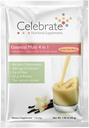 庆祝维生素4-in-1 碱性多维素与钙 乳酸蛋白摇晃,500mg 钙,用于碱性后外科,香草蛋糕蝙蝠,15个单一服务包