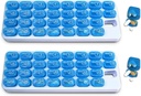 31日药丸月度组织者,配有Pop Out Pocket Pill Pods和供维生素、补充品、家用、工作或旅行用的存储托盘 - 2包蓝色