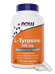 现在食品L-Tyrosine 500mg,300 capsules - 非转基因生物 - 支持精神警惕 - 500 mg caps - 免费形式补充