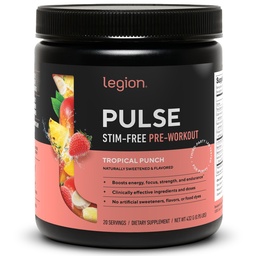 LEGION Pulse Pre Workout 补充 - 所有天然硝氧氧化物预处理饮料到靴状能量,Creatine自由,自然甜化,Beta Alanine,Citrulline,Alpha GPC(咖啡因自由热带冲刺)