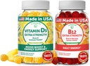Lunakai 维生素D3和维生素B12 Gummys Bundle - 豁免、骨骼和木质支持VIT D3 2000IU 补编 - 3000mcg Methylcobalamin 高吸收能量 Gummy - 30天供应