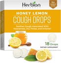 HERBION Naturals Cough Drops,饮食补充,Soothes Cough,供6岁以上的成人和儿童使用,无人工火焰,无添加色(18个计数(一包),蜂蜜柠檬)