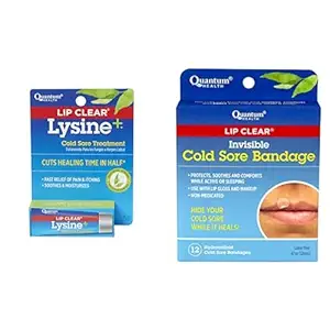 量子健康 Lysine + 冷酸治疗膏,透明,0.25 Ounce, Lip Clear Invisible Cold Sore Bandage QQN-Medicated 12 计数