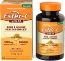 美国健康EsterC配有D3 Bone Immune 复杂蔬菜片 24Hour Immune 支持1000 mg EsterC 5000 IU 维生素 D3 NonAcidic 维生素C 服务,60个计数