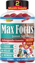 Max Focus Junior — Kids Focus & Calm Gummys – 儿童与青少年的Calming & 关注支持补充 – Ashwagandha – Brain Vitamins – Vegan, Non-GMO, 60 Gummys