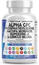 大脑补充 α GPC 300mg 磷酸乙酯 培根酸(Phosphatidylserine) Monnieri Ginkgo Biloba Lions Mane Huperzine A L-Theanine NAC NAC 诺诺特记忆聚焦 维他命 B C D E 60 Capsules 美国