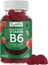 YUM-V的维生素B6 Gummys - 高钾维生素B6 100mg - 草莓Flavor B6 维生素Gummys - Nerve & Immune函数,非GMO Kosher, 60 Counter