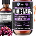 HERBIFY Lions Mane Supplement - 记忆,焦点和清晰度的每日蘑菇补编 - 大脑助推器 - 用于免疫支持的狮子Mane Tincure - 4 Fl oz Grape Flavor