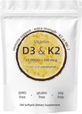 维生素D3 K2 补充,1000 IU D3 + 200 MCG K2,300 Softgels, Non-GMO, Gluten-free