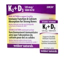 Webber Naturals K2 + D3 120 mcg/1000 IU,支持健康免疫功能 - 220软胶