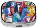 彩色卡通马匹 印刷方形药丸 装有2个比较器 便携式迷你药盒药丸 维他命 鱼油 补充品