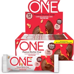 One蛋白棒,花生酱杯,Gluten Free 配有20g蛋白和1g糖,Pantry Staples,2.12 oz(12个伯爵)