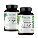 EMERALD LABS 维生素D3+K2(60 Caps) & Zinc 25mg(90 Caps) - 骨质健康,心脏支持,免疫支持,消化健康,氧化性应激支持 - 无糖性