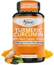 纯天然Turmeric Crucumin 与黑椒抽取 10 mg Capsules, 1200 mg / service,有机,高吸收 抗氧化剂支持(180个计数)