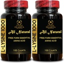 L-LYSINE 1000 mg 自由形态 氨基酸 必需 - 口腔健康,Lysine 补充 L-Lysine 1000 mg, 必需氨基酸补充 免疫支持和口腔,Gluten 免酸 - 2瓶200 计数
