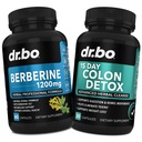 Berberine 补充 & Colon Cleanser Detox - Berberine HCL 补充 Capsules & 15天肠道清洁药丸 & Probiotic - Premium HCL Bowel Movement 补充胃泡