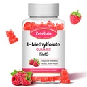 L-Methylfolate 15mg & Methy B12 Gummys, 脑健康福拉特补充剂, Mood & 豁免, DNA合成和维修, 无糖, Vegan, Raspberry Flavor, 60 Counter