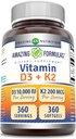 神奇配方 维生素 D3 1000 IU 配有维生素 K2 200 Mcg + D3 + K2 复合补充 → Non-GMO → Gluten-Free → 美国制造 (1 Pack, 360 Counter)