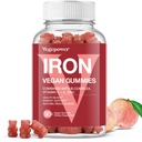 Vegan Iron Gummies Supplement - with Vitamin C, A, B-Complex, Folate, Zinc for Adults & Kids - Health Blood & Energy Support for Iron Deficiency, Anemia, No After Taste - Peach Flavor (90 Ct)