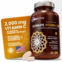 OmniBiotics Ultimate Vitamin C Supplement 2000 mg — 配有锌、老莓提取剂和 D3 — 高概率免疫支持和Collagen助推器 — 120 Vegan 片