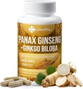 Ginseng & Ginkgo Biloba 150 Veggie Capsules, Energy Ginseng 根提取粉, 配有 Ginkgo Biloba 提取粉, 100% Natural & Non-GMO, Vegan, Gluten Free, 奶制品自由