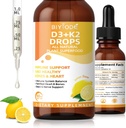 维生素D3 K2液滴 — Liposomal 1000 IU D3 & 200 mcg K2 MK-7 — 高吸收、免疫、骨骼和心脏支持、非GMO、柠檬火焰,60ml