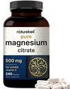 Nature Bell Magnesium Citrate 500mg, 240 Capsules QQ 高纯度元素形式 QQ 心,肌肉和文摘支持 QQ Non-GMO, Gluten-Free