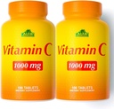 ALFA VITAMINS 维生素C 补充1000mg,强抗氧化剂用于免疫支持和健康皮肤,促进凝胶形成,日常健康饮食补充,100平板,2瓶包装