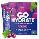 GoHydrate 即时水分粉包 - 低钠电解质 饮料混合 - 自然水分支持,无糖电解质 火药饮料 维生素D,30 Packs, Grape