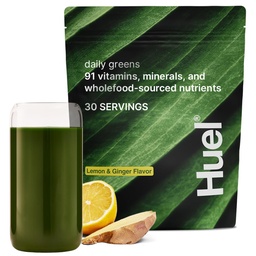 Huel Daily Greens Lemon & Ginger 超级食品 Greens Powder 91 维生素,矿物,和全食源成份 适应剂,抗氧化剂,Gut-Friendly Probiotics 30 服务品